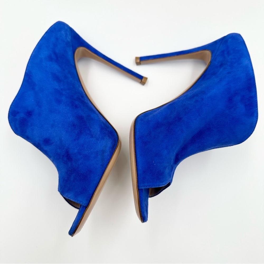Gianvito Rossi Blue Suede Peep Toe Mules - Picture 8 of 13